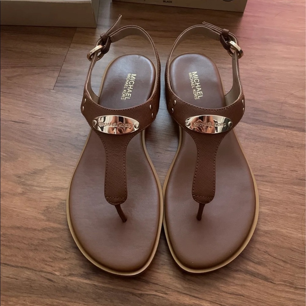 Brown Saffiano Leather Michael Kors Sandals